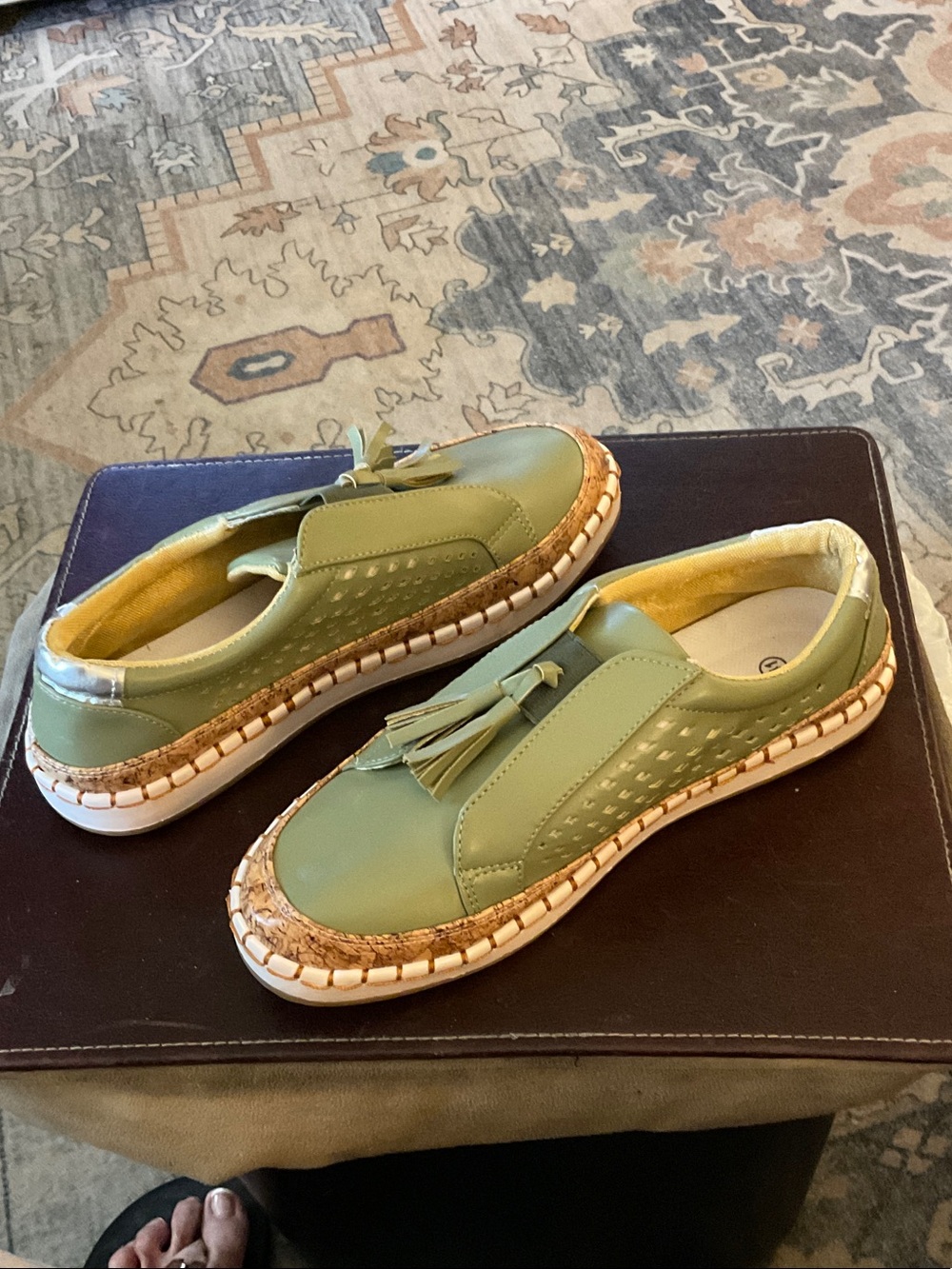Olive Green Tassel Slip-On Loafers never worn, new w/o tags
